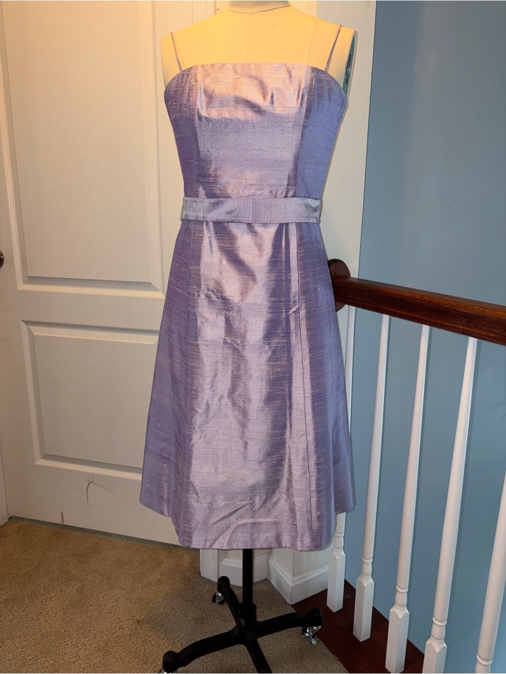 100% Silk Jenny Yoo Lavender Midi Spaghetti-Strap Dress with reversible belt
